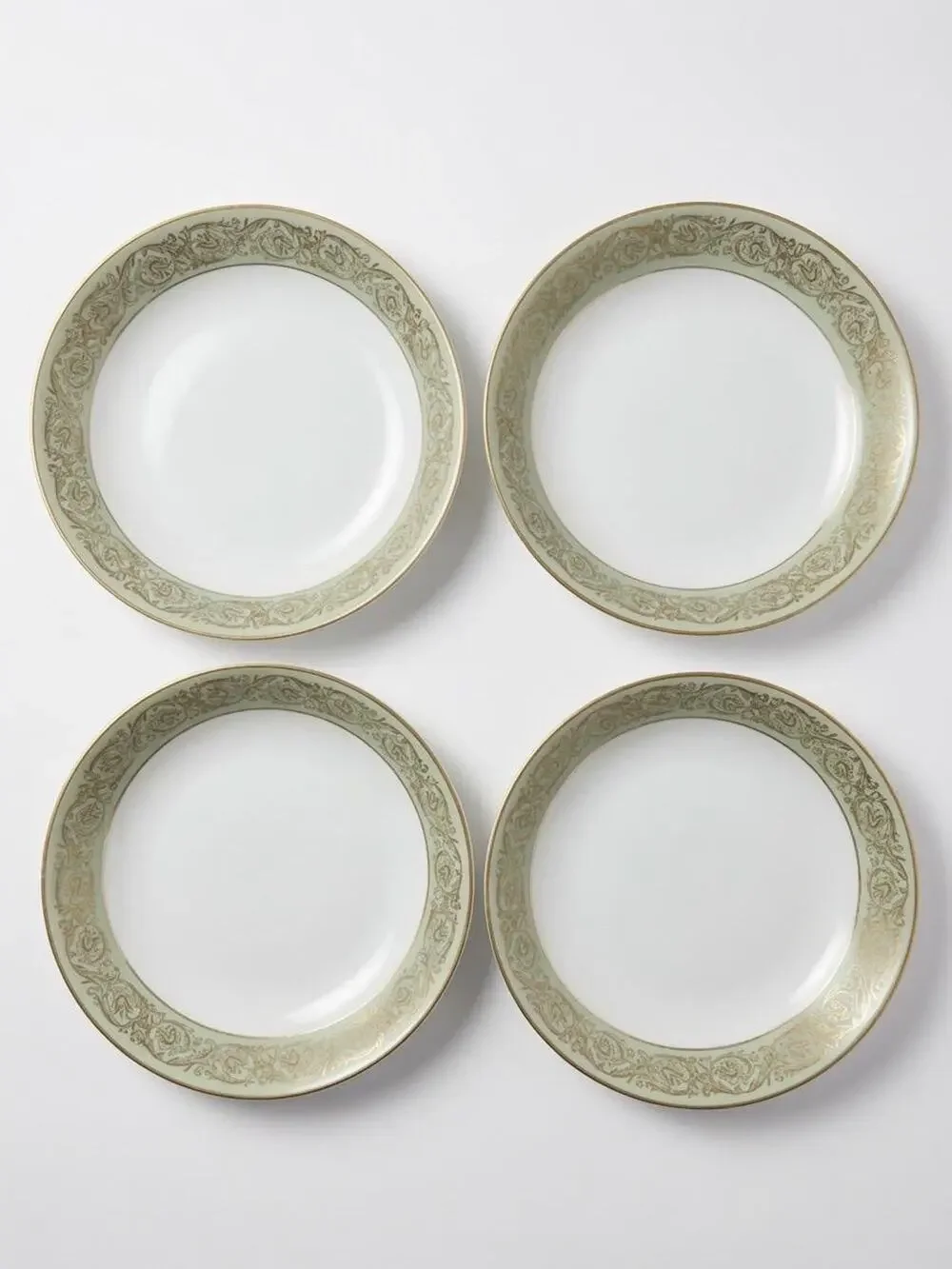Yamaka Fine China Renaissance 2659R Fruit Bowls Set of 4, Sage Green Gold